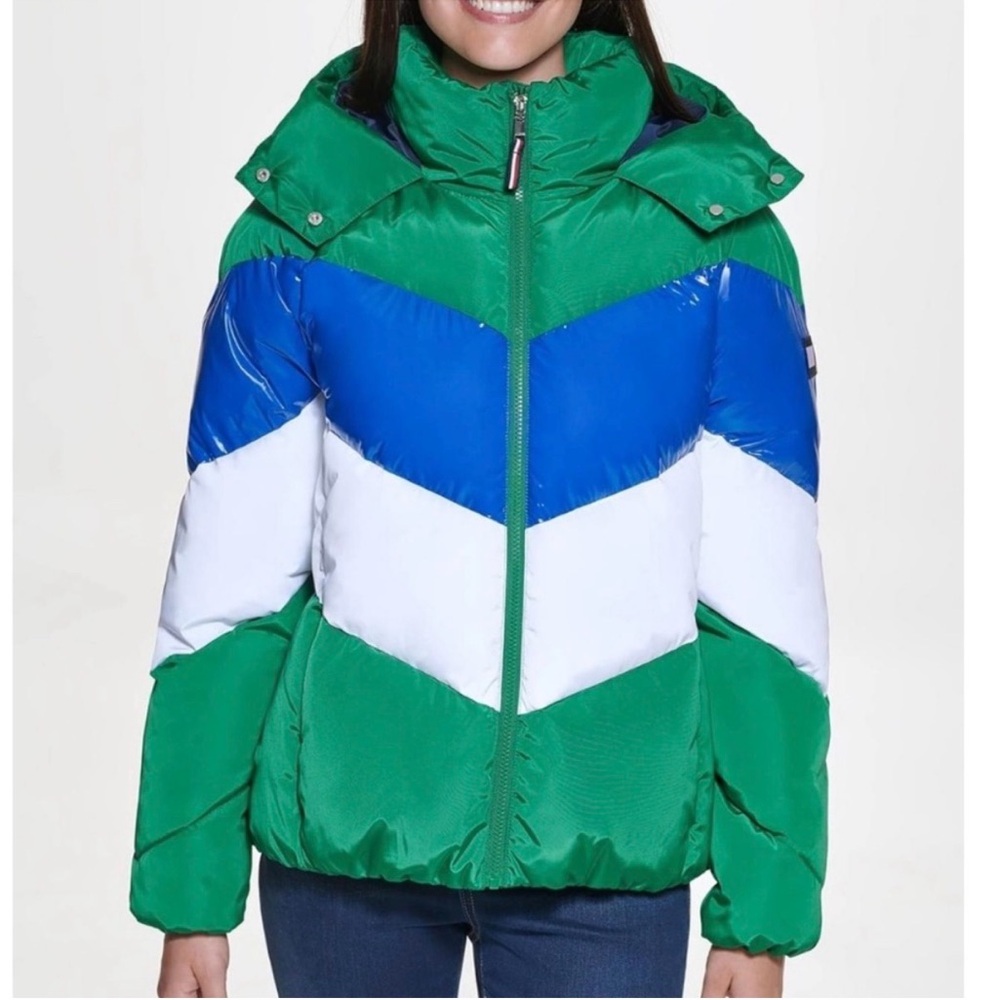 Tommy Hilfiger Green and Blue Women's Puffer Jacket